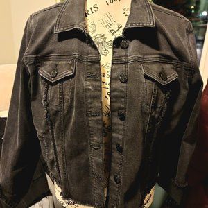 Maurices Women's Cropped Distressed Black Denim Jacket (L)